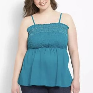 🎊New Lane Bryant Womans  Smocked Bodice Babydoll Top Teal